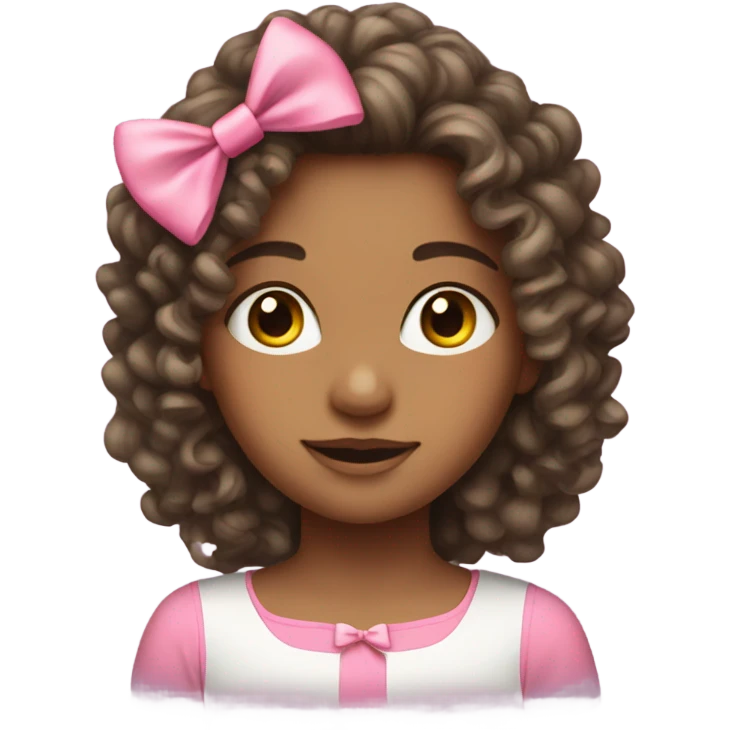 Long curly hairs girl with pink bow emoji