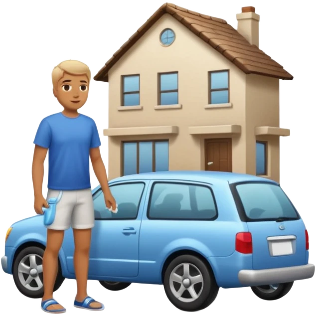 man washing a car outside his house full body emoji
