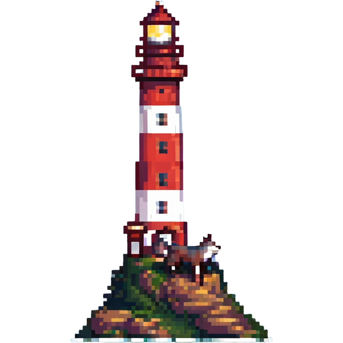 a wolf coding a lighthouse, pixel art style emoji