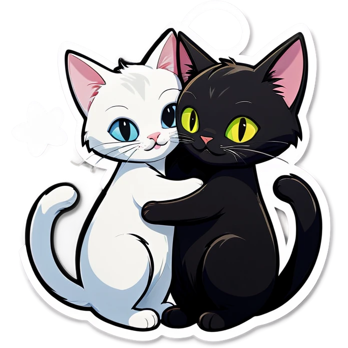 Black cat and white cat hug each other  emoji