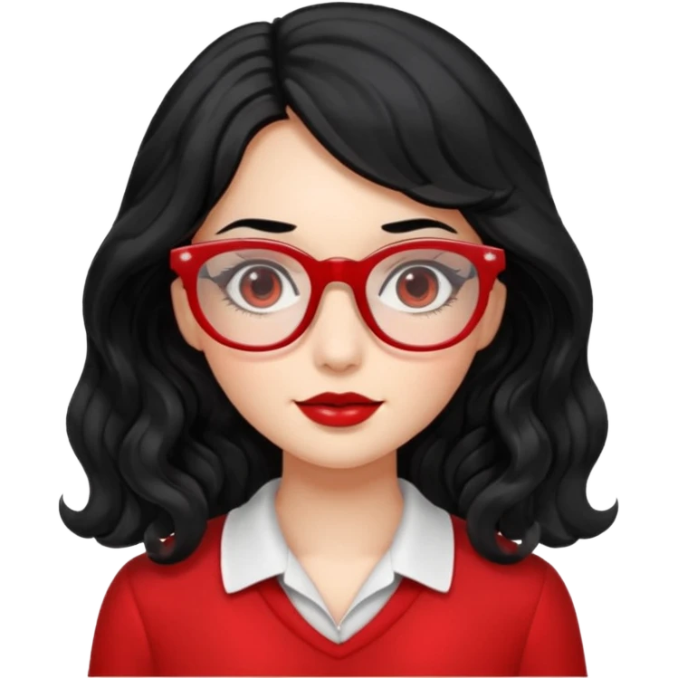 Beautiful girl,Black hair,wavy hair，long hair,Black eyes,Chinese rojo y lentes emoji