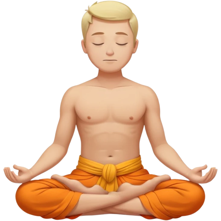 white man bare torso closed eyes meditating in lotus pose in orange dhoti emoji
