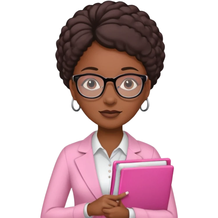 black women accountant holding folder wearing pink and glasses emoji