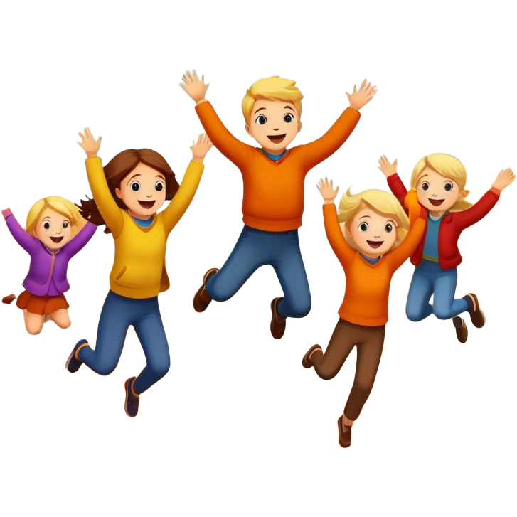 kids jumping into piles of autumn leaves, joyful expressions, colorful fall scene emoji