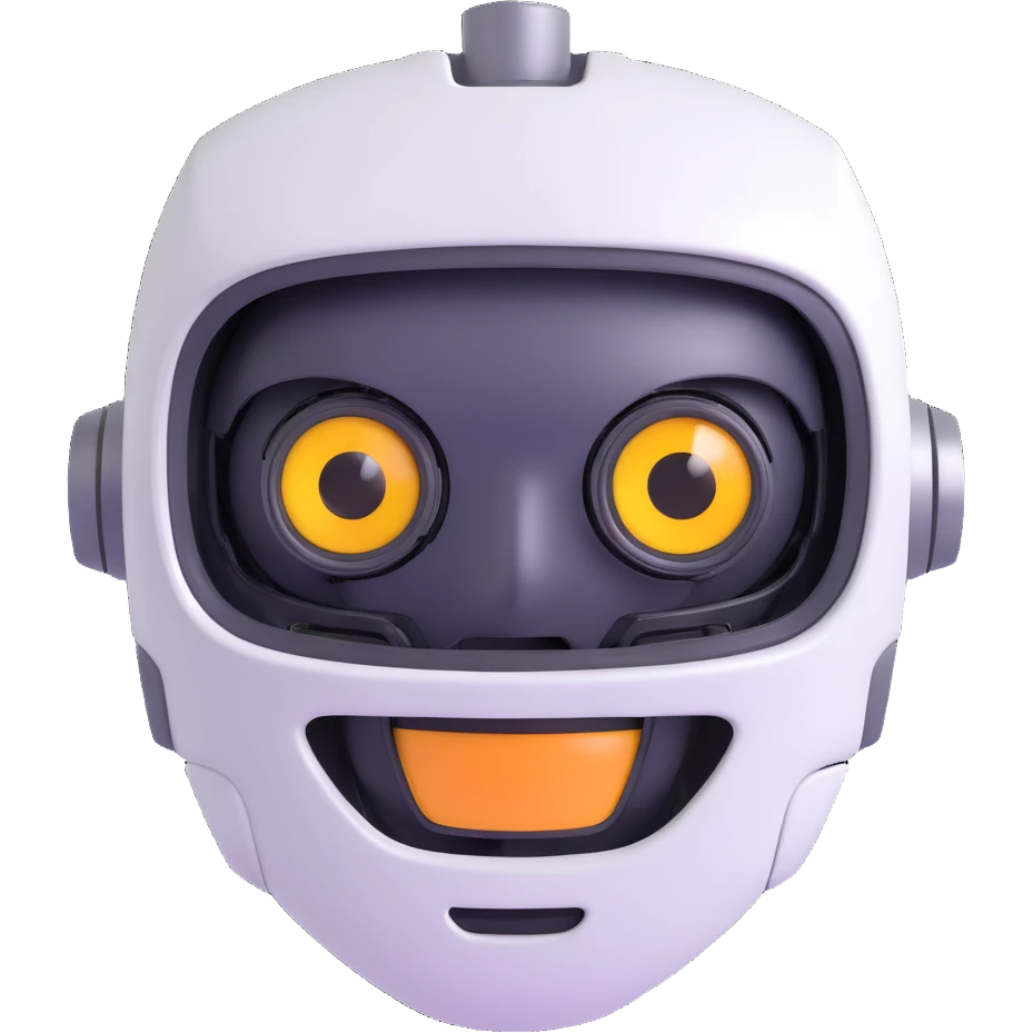 AI emoji, robot face, digital eyes, cheerful expression emoji