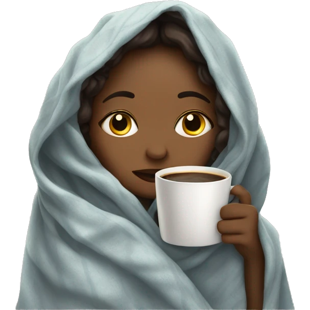 girl inside a blanket sipping coffee eyes closed emoji