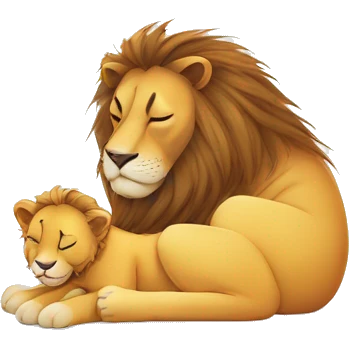 Sleeping baby lion with dad on white pillow emoji