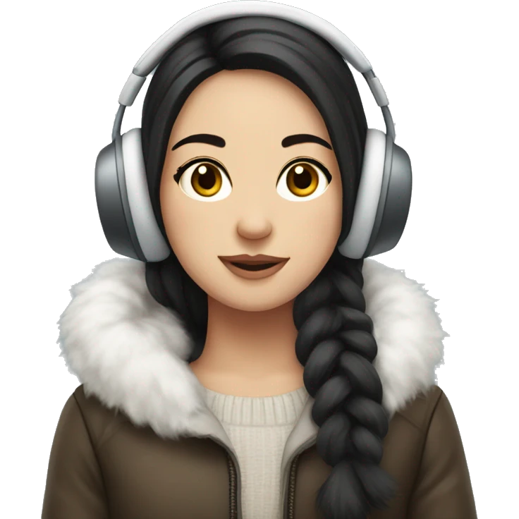 Winter girl long dark hair white cozy earmuffs  emoji