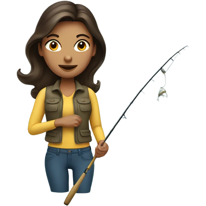 Brunette Woman fishing emoji
