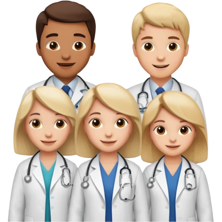 3 girls and one boy all doctors in white coats  emoji