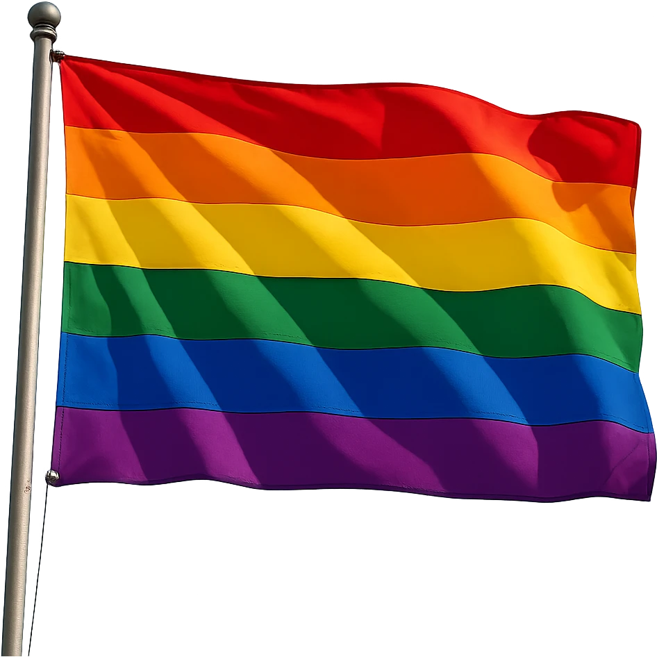 gay pride rainbow flag, waving, vibrant colors, simple style emoji