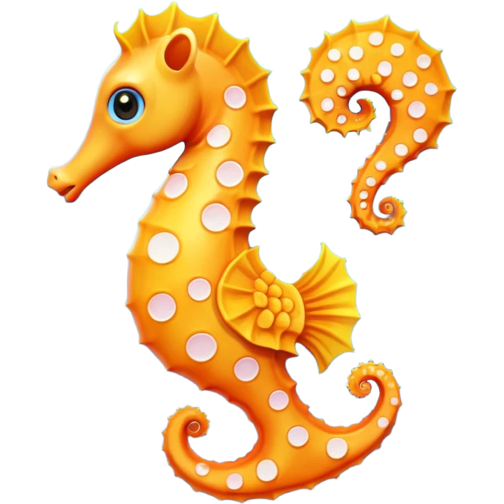 olorful cartoon-style seahorse. 🪸

It’s primarily orange with yellow and white spots along its body. The seahorse has a large blue eye, a curled tail, and a pinkish fin on its back. Its design is cute and stylized—similar to what you’d find in children’s illustrations, stickers, or emoji-like art emoji