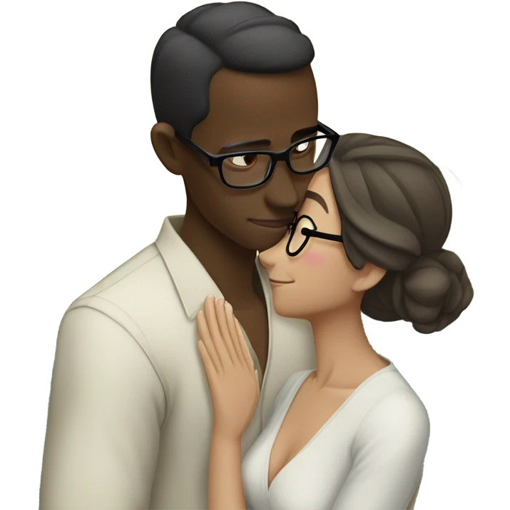 Balinese dark skin guy with glasses kisses a white-skinned Russian girl emoji