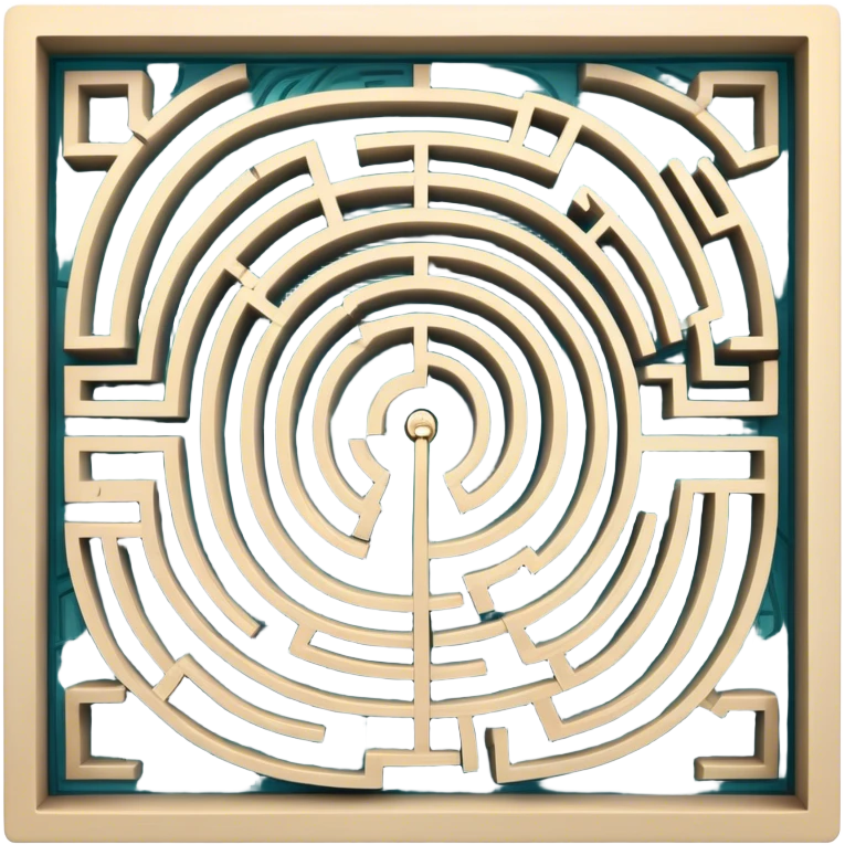 An icon showing an overhead view of a maze with doors on each side, leading to the finish line. The maze should be intricate, symbolizing the challenge of indoor and city-based escape rooms. The design conveys the thrill of navigating through twists and turns. transparent background emoji
