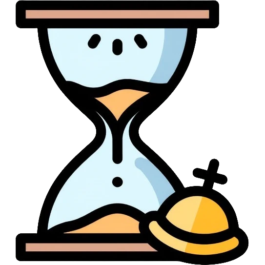 A small hourglass with just a little sand left at the bottom and a shining golden alarm bell next to it, representing a very short task emoji