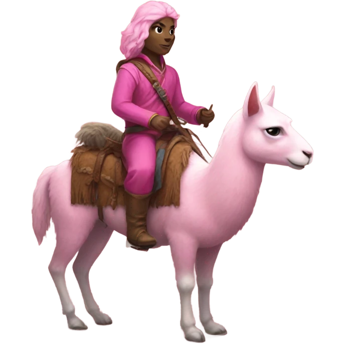 Pink cat riding a llama in dnd emoji