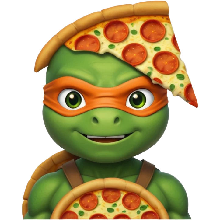 Michelangelo from Teenage Mutant Ninja Turtles, emoji style, head only, cute minimalistic style, with a pizza slice emoji