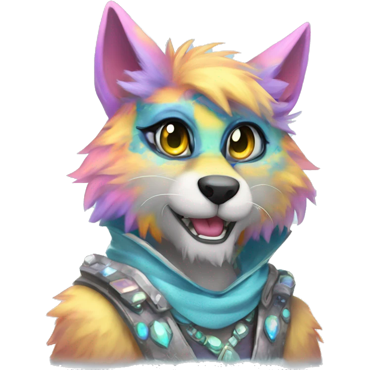 Furry, sparkle, iridescent, colorful, pastel, edgy, cool, fantasy beautiful, divine, animal, anthro, full body, fursona, protogen emoji