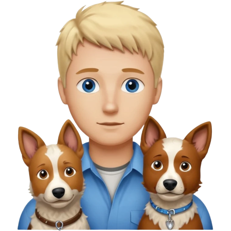 Blonde hair blue eye man with cattle dog emoji