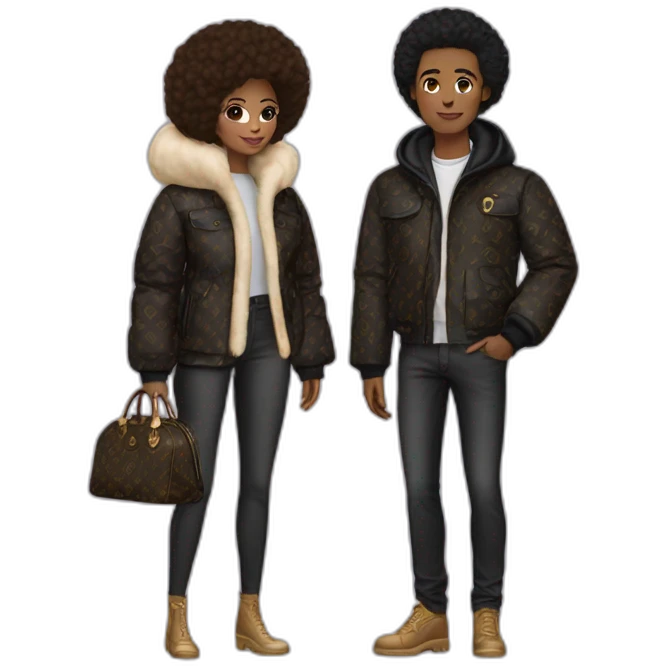 Couple with lv pufffer jacket emoji