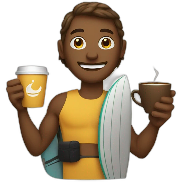 Surfer with coffee in hand emoji