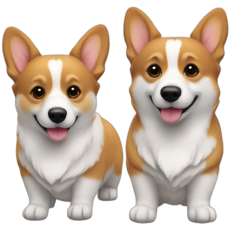 2 corgi, the first one is white and the second one is black emoji