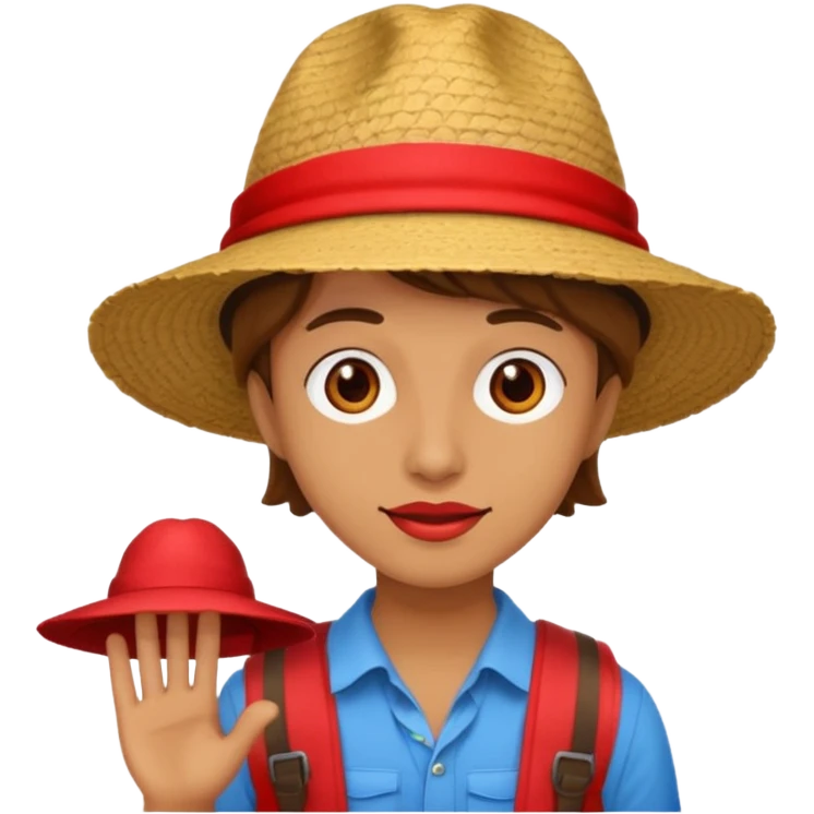 unique looking tourist with big unique red tourist hat emoji
