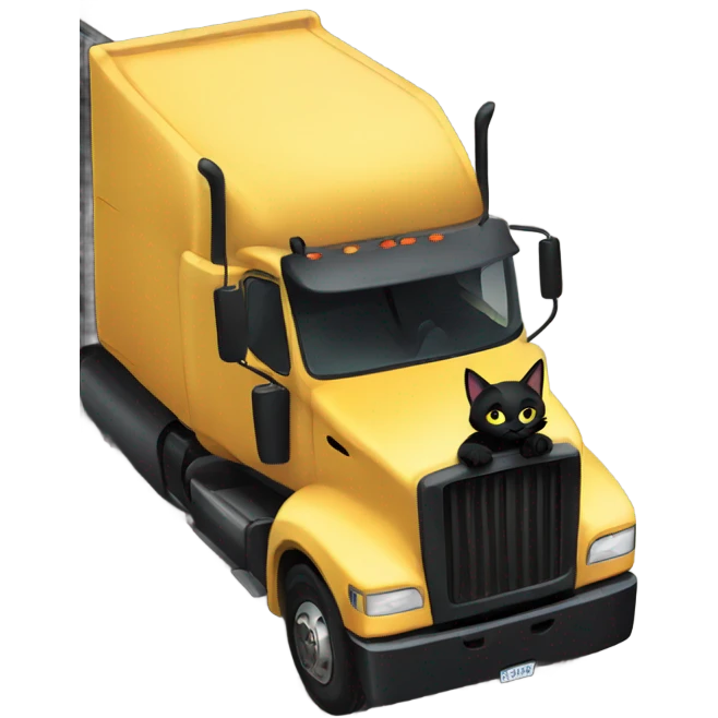 Black cat driving a semi truck  emoji