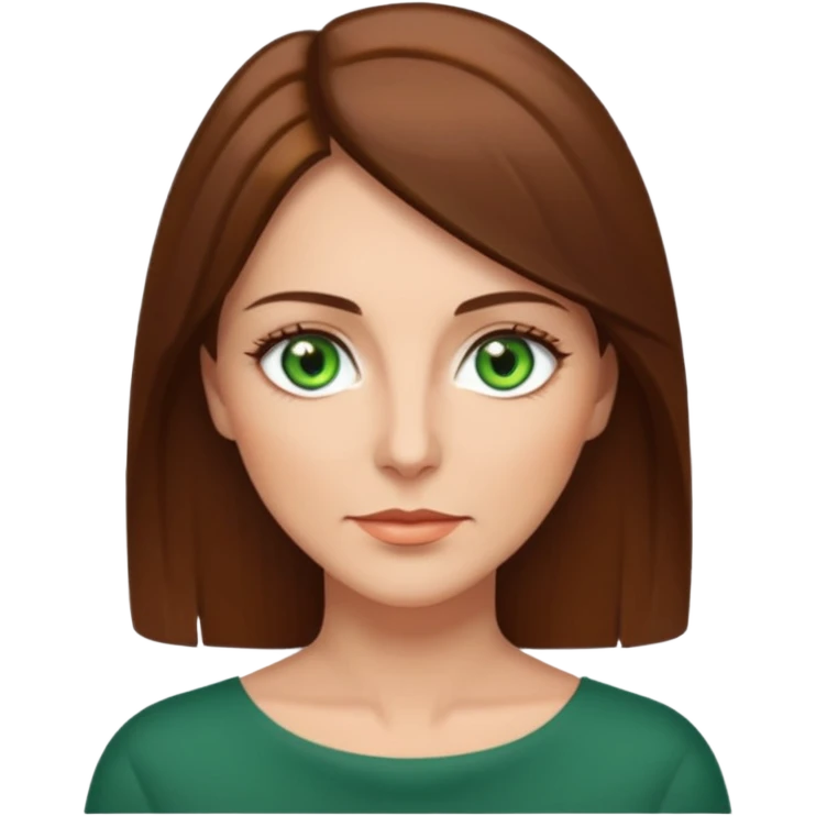 pretty middle age woman with green eyes and shoulder length straight brown hair  emoji