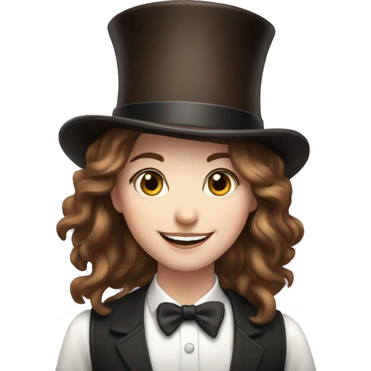 happy white girl - brown hair- magician- top hat emoji