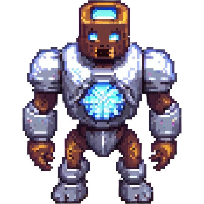 Minecraft iron golem spawner with animated sparkles, pixel art style, 8-bit look emoji