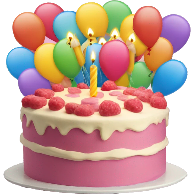 Happy birthday cake with balloons  emoji