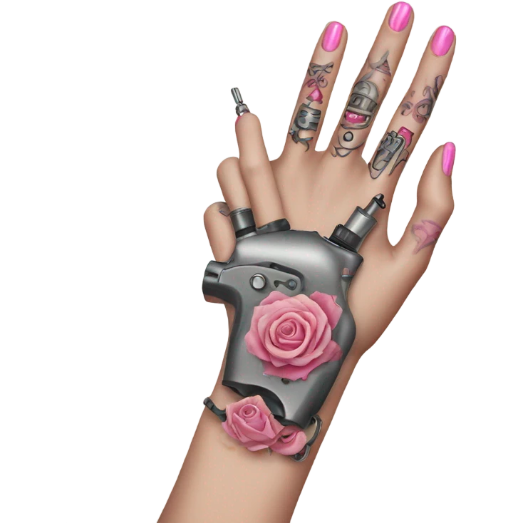 White-girl-hand with pink-tattoos holding a tattoo-machine emoji