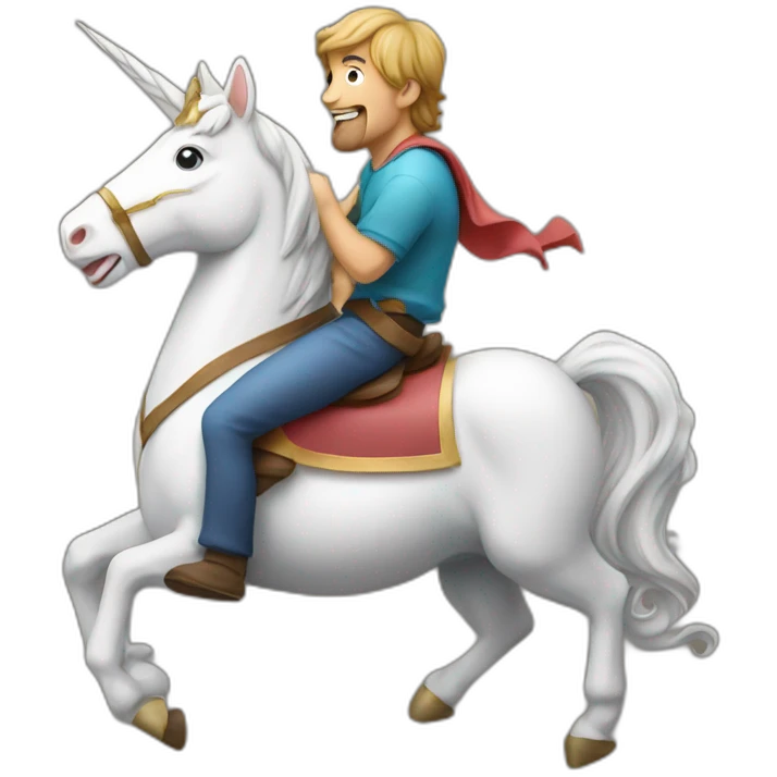 A bold guy riding a unicorn with paper in its mouth emoji