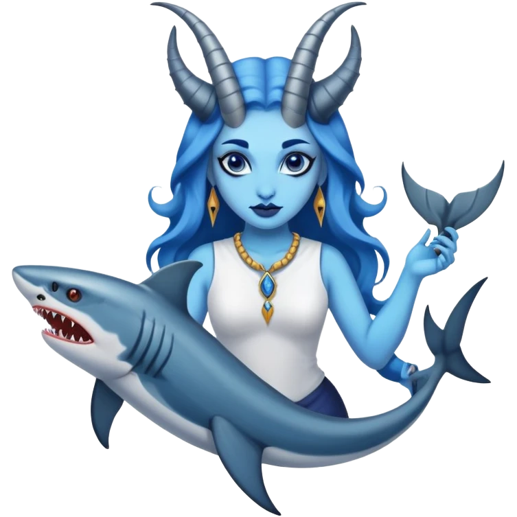 A blue mermaid  feminine Baphomet  with fish or sharks emoji