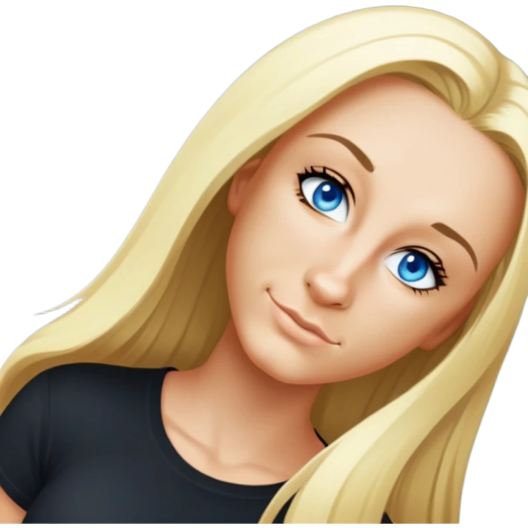 female, wearing a black shirt, long middle-blonde hair, front view emoji