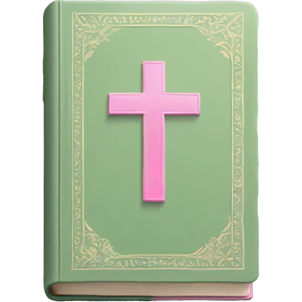 Open Light Sage green holy Bible with pink cross on the cover and light coloured gardens coming on the cover  emoji