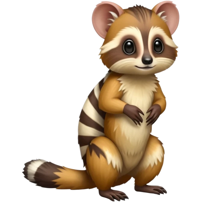 Colorful shiny hyper-realistic cute smooth soft fuzzy Tamarin-Numbat-hybrid (full body) emoji