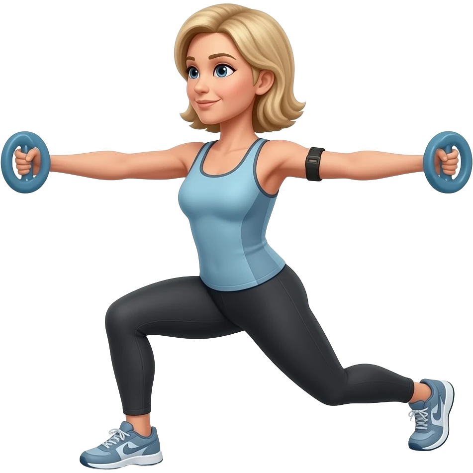 50 year old medium blonde hair woman doing HIIT emoji