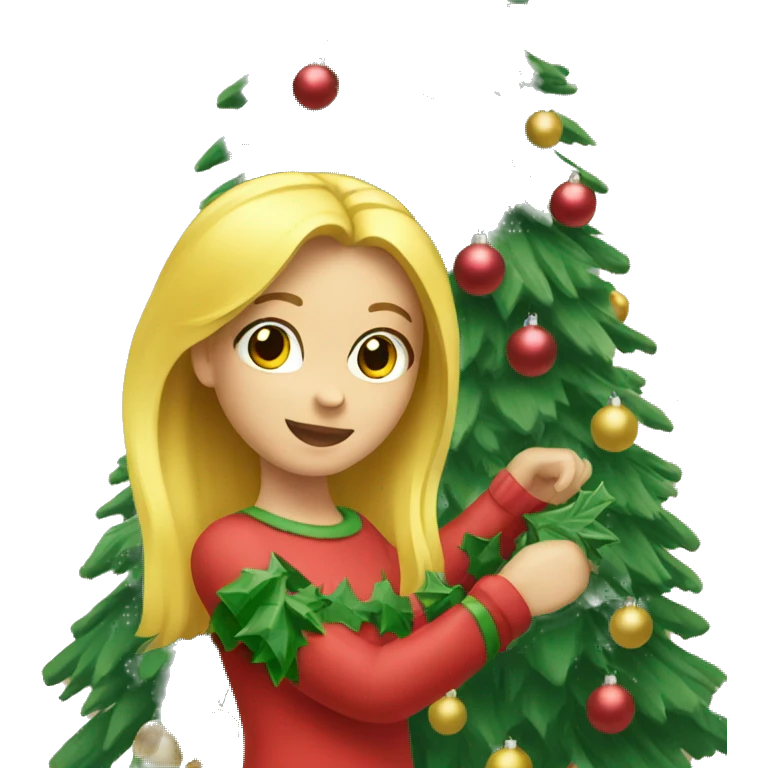 Blond Girl decorating a Christmas tree emoji