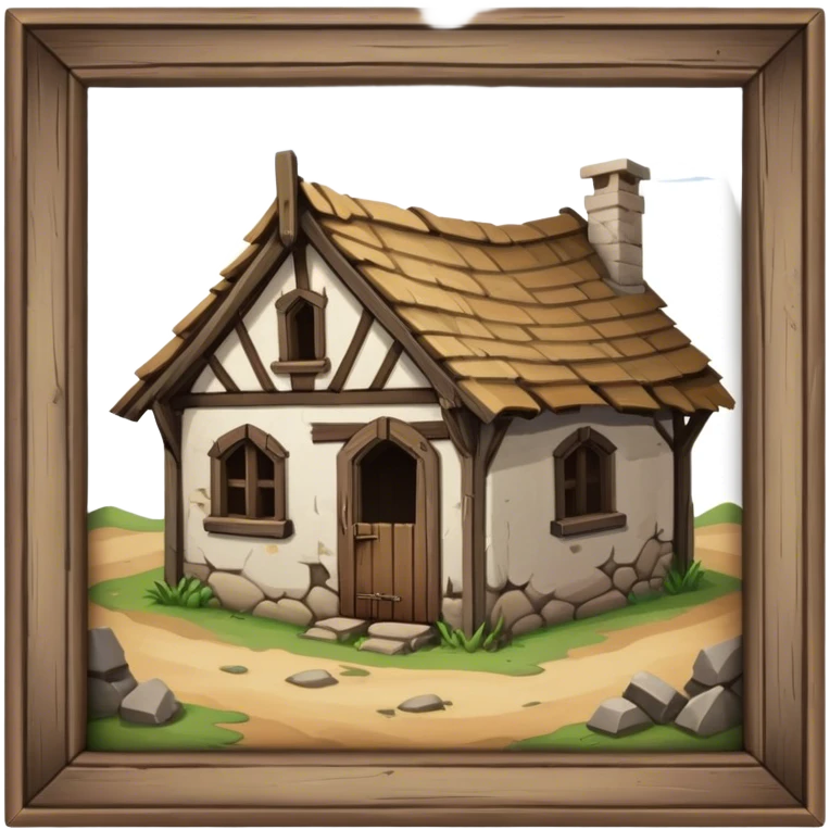 a dilapidated one-story medieval shack. it has no windows. emoji