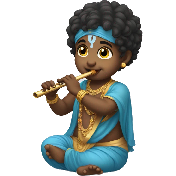 Cute little baby krishna with flute emoji emoji
