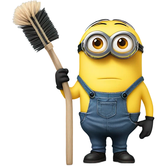 Minion holding a toilet brush up on the air emoji