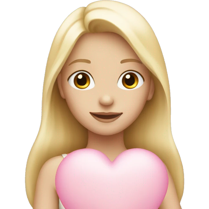 blonde girl holding light pink heart emoji
