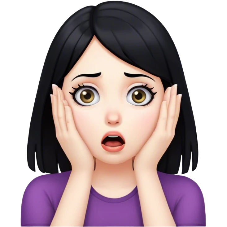 Shocked girl face and hands on face , black hair  emoji