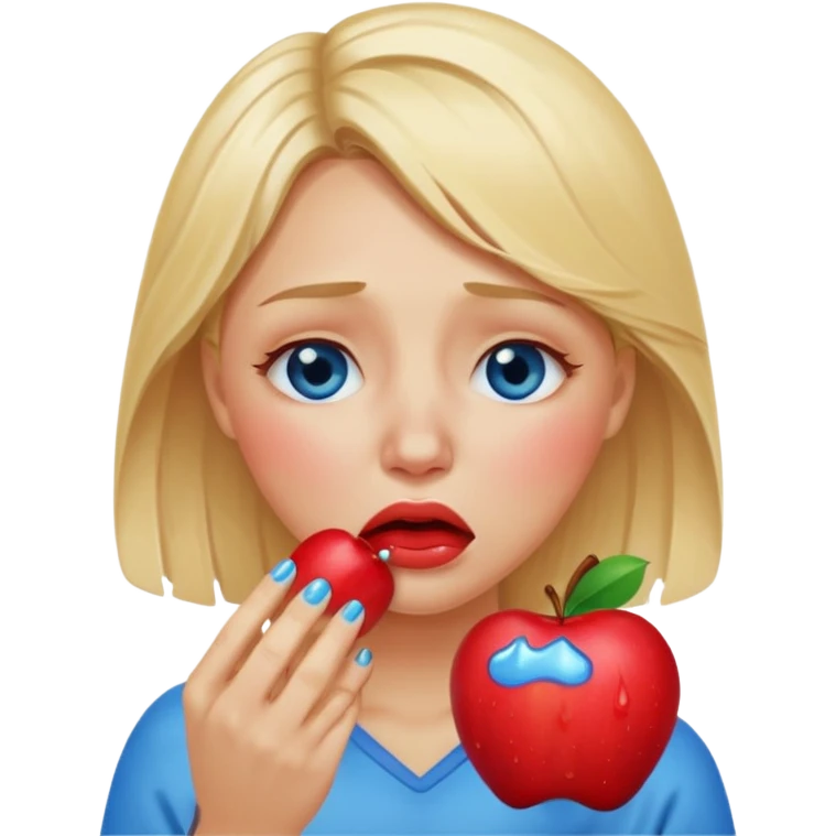 woman crying eating apple. make tears blue color and hair blonde emoji