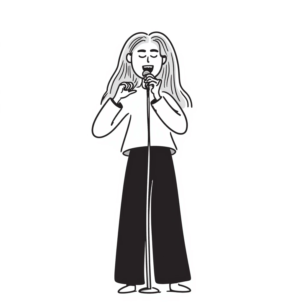 Sabrina Carpenter singing with a microphone and blonde hair emoji