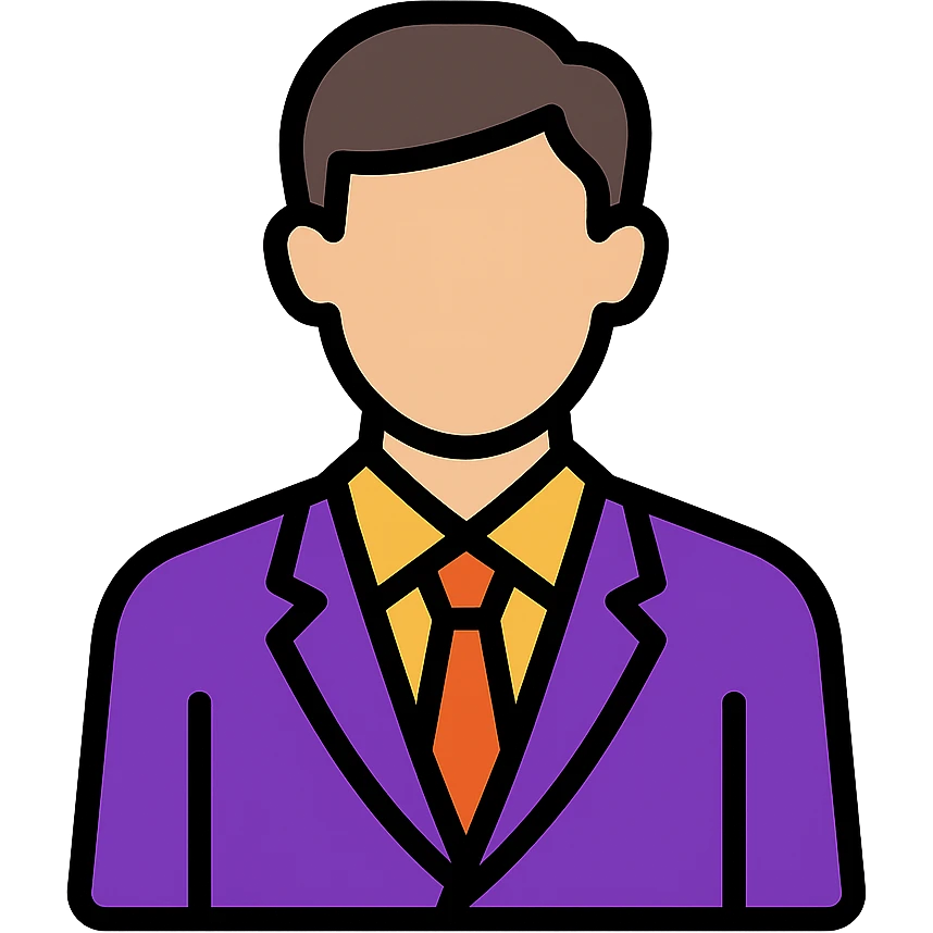 guy in a purple suit, modern look, color outline icon style, black outlines, vibrant colors emoji