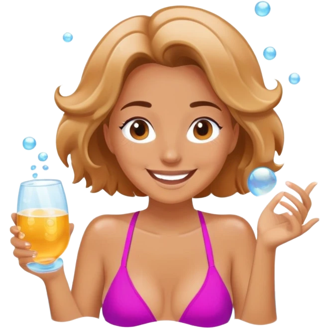 Happy woman enjoying hot tub with bubbles emoji