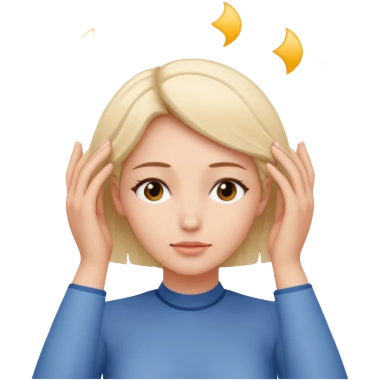 woman touching her own head with both hands expanding mind emoji